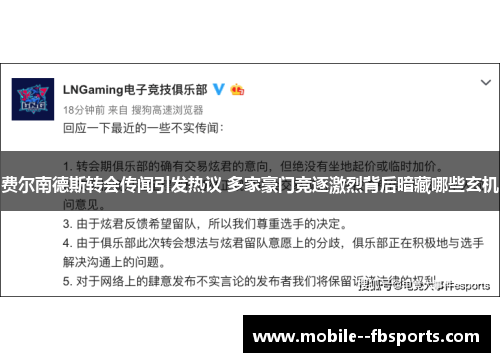 费尔南德斯转会传闻引发热议 多家豪门竞逐激烈背后暗藏哪些玄机