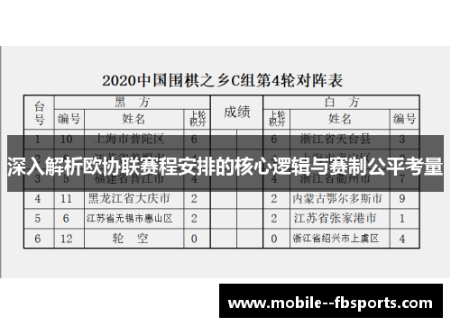深入解析欧协联赛程安排的核心逻辑与赛制公平考量